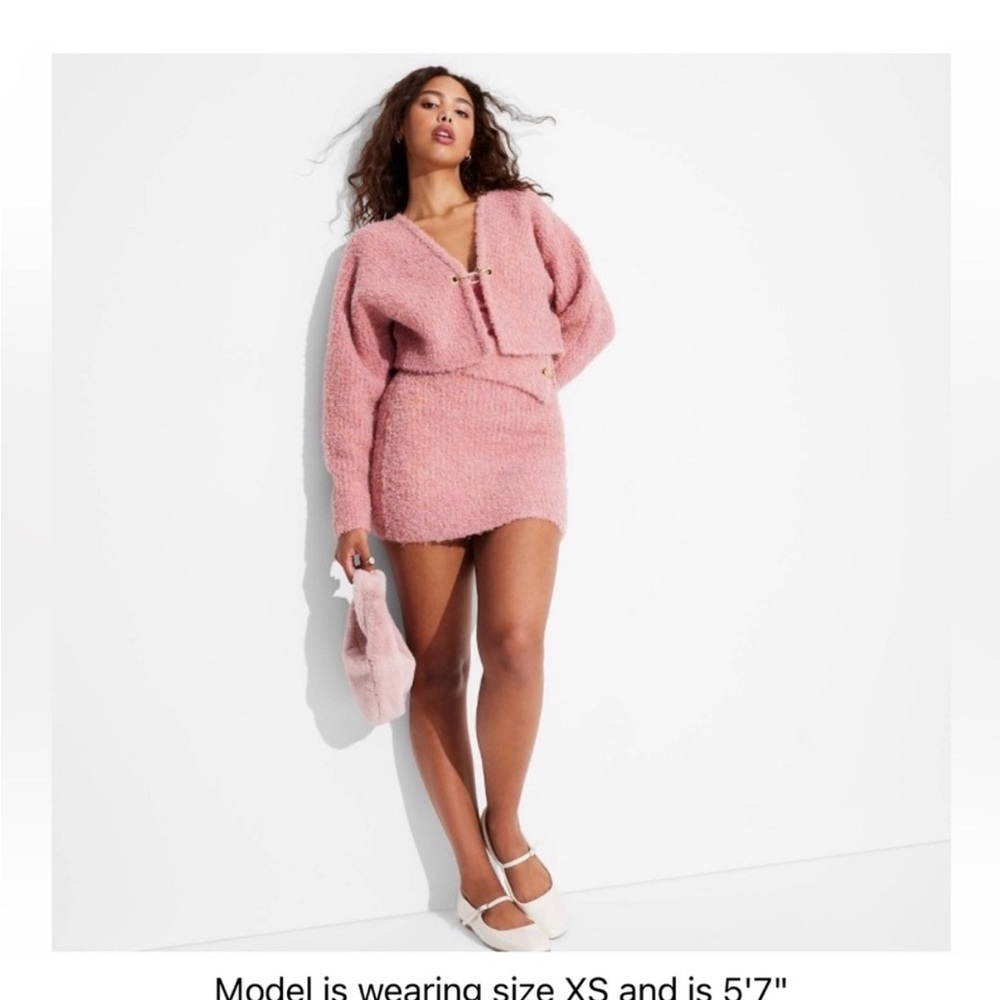 Soft fuzzy pink skirt set
